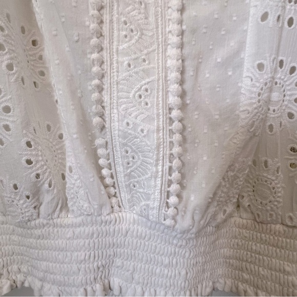 Porridge White Eyelet Embroidery Anglaise Smocked Boho Coastal Back-Tie Top M - Picture 9 of 16